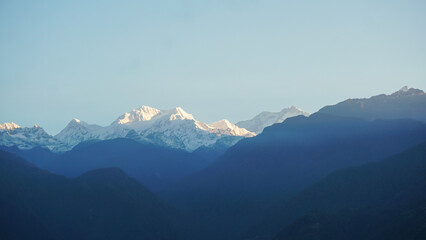 Mountains in Himalayas, view of Snowcapped Kanchenjunga 