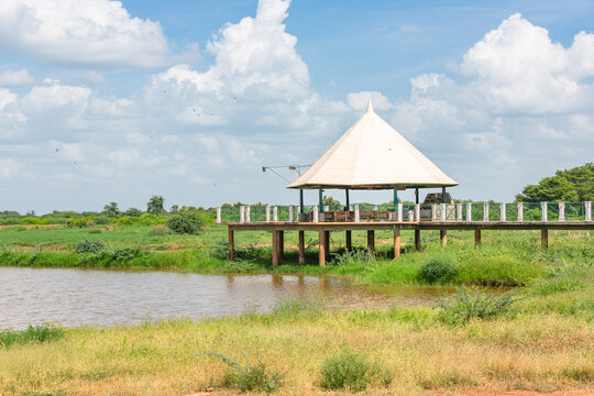 Wild animal watching pavilion. Tsavo East National Park in Kenya.