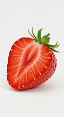 Hyper-Realistic 3D Render of a Strawberry Sliced in Half on White Background
