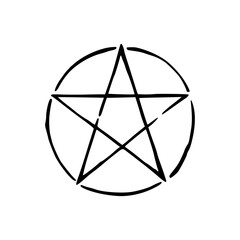 Star in a circle, pentagram. Black outline on a white background. Isolated symbol