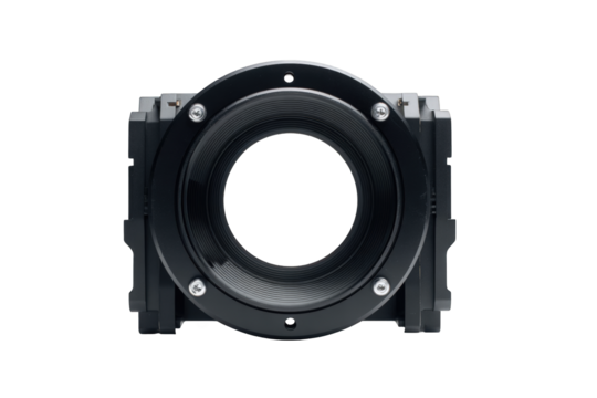Professional black camera lens mount adapter ring for high quality photography and videography equipment close up studio shot tool dark part image macro on transparent background