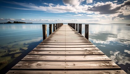 Fototapeta premium Scenic dock leading toward blue sky high resolution photo