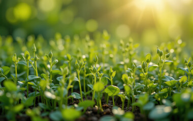 Fototapeta premium Fresh microgreens offer numerous antioxidant benefits for health and wellness in vibrant growth