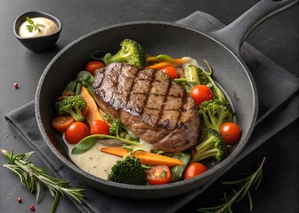 Sizzling Steak with Roasted Vegetables and Creamy Sauce