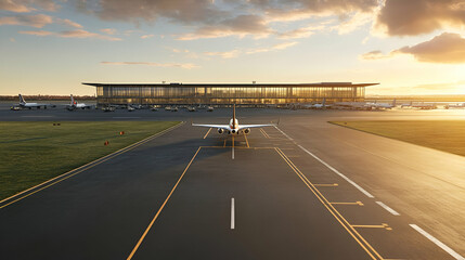 Fototapeta premium Modern Airport Terminal At Sunset