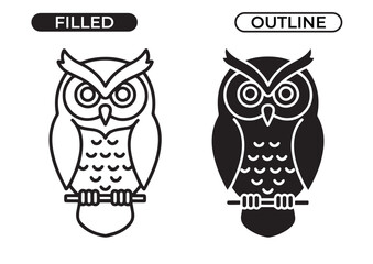 Owl Vector Symbol in Flat and Line Art Style Isolated on White