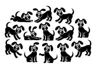 Cute Black Dog Illustrations in Funny and Active Stances for Kids Designs and Transparent Digital Artwork