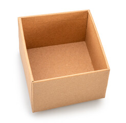 Open empty cardboard gift box isolated on white background. File contains clipping path. Top view.