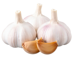 Obraz premium Garlic Bulbs in Cluster with Two Loose Cloves, Transparent PNG