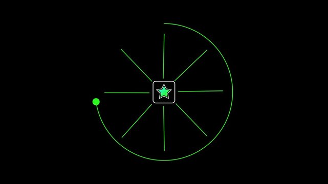 Neon Green Orbital Starburst with Central Square and Trajectory Point