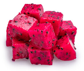 Dragon fruit pulp cut in cubes isolated on white background. File contains clipping paths.