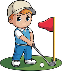 Cartoon Boy Playing Golf