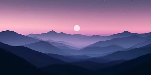 Layered mountains under a pink and purple sky glow