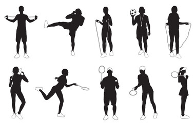 Sport Silhouettes Vector Set on White Background