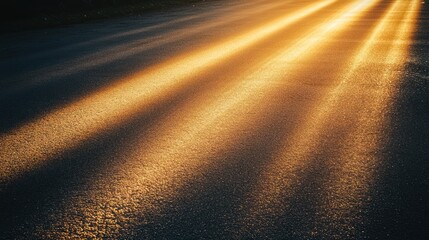 Asphalt road at sunset, sunbeams