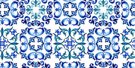 Watercolor abstract motif pattern. Seamless tribal pattern design