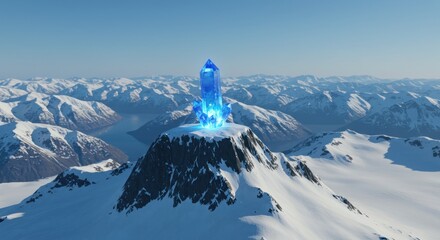 Crystalline spire atop a snowcapped peak