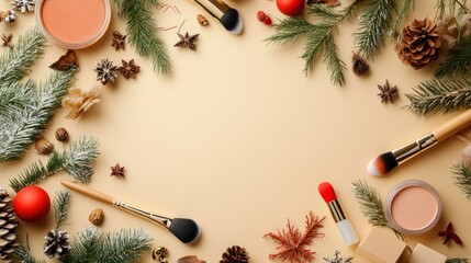 Festive makeup frame on beige