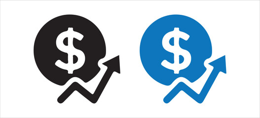 Business Growth Icon with Dollar Coin and Upward Arrow – Finance, Investment, Profit Concept. Victor illustration eps 10
