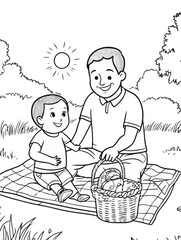father and child picnic in the garden
