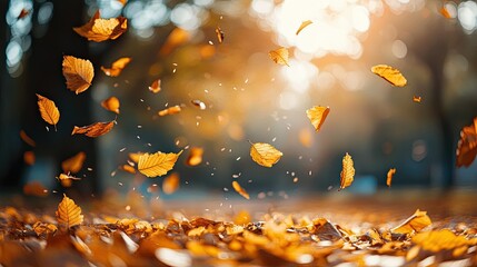 Gently falling autumn leaves.