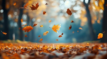 Gently falling autumn leaves.