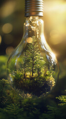 Miniature Green Forest Terrarium in Light Bulb for Environmental Concept Design
