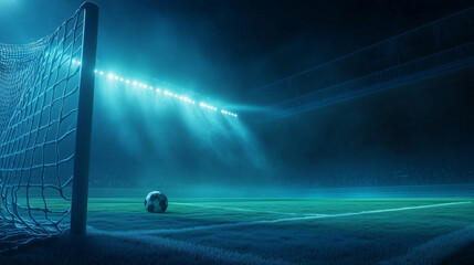 Soccer Ball on Foggy Stadium Field Background for Dramatic Sports Design