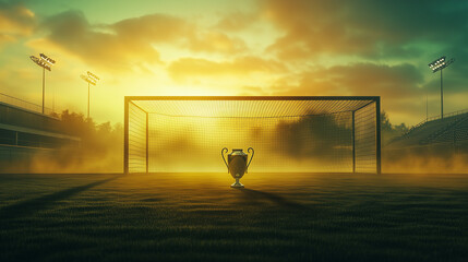 Championship Trophies on Football Field Background for Victory Celebration