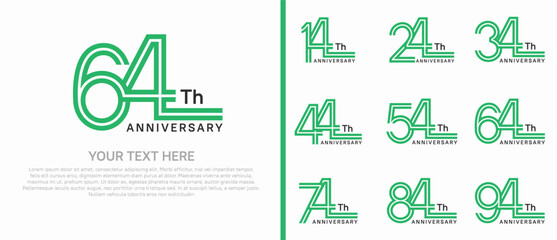 logo anniversary set. green color double line on white background for special event