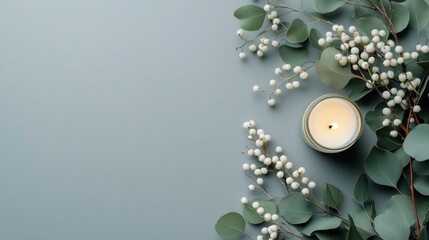 Elegant candle and eucalyptus