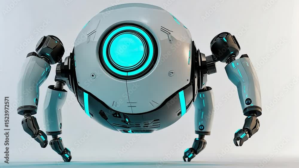 Poster futuristic robot with articulated limbs.