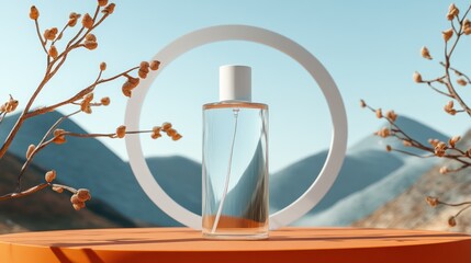 Perfume bottle on a podium