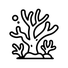 Obraz premium Simple line drawing of coral reef with marine plants and bubbles in aquatic environment 