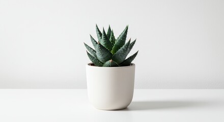 A minimalist aloe vera plant in a white pot, ideal for clean, modern web design or content promoting wellness and