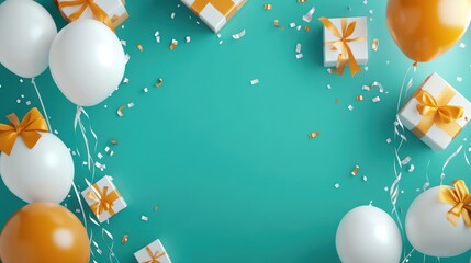 Birthday celebration scene with gifts and balloons