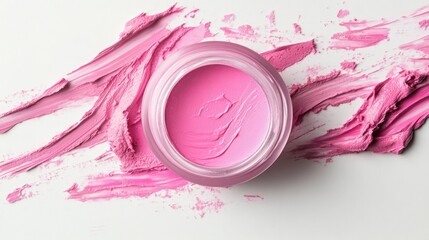 Pink cosmetic product, jar, and smears