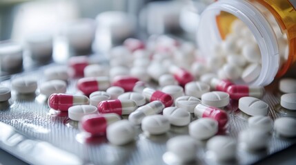 Close Up of Spilled Loperamide Pills from a Container on a Table