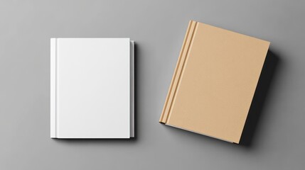 Two blank books on a gray surface