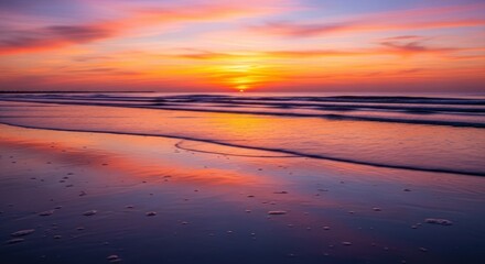 Fototapeta premium Vibrant sunrise over a tranquil beach.