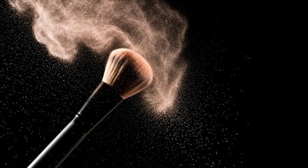 Makeup brush dispersing powder, ideal for beauty, fashion, or cosmetic branding in promotional, web, or content marketing.