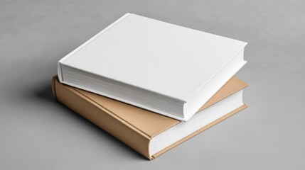 Two books stacked on a gray surface