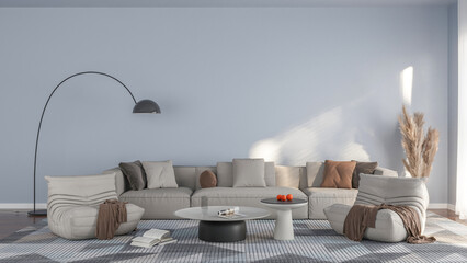 Modern Living Room with Blue Wall & Comfy Seating