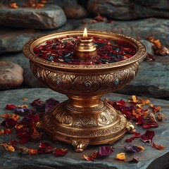 Cultural lamp decor with rose petal spread high resolution picture