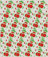 Cute watermalon seamless pattern for textile, wrapping, wallpapers, etc. Sweet red ripe watermalons, black background. Vector illustration.