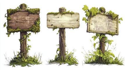 Fototapeta premium Rustic Wooden Signs with Vines.