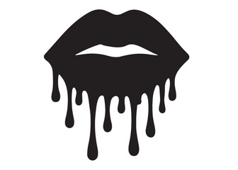 dripping lips logo silhouette vector, dripping lips logo icon silhouette, female lips dripping isolated on white background