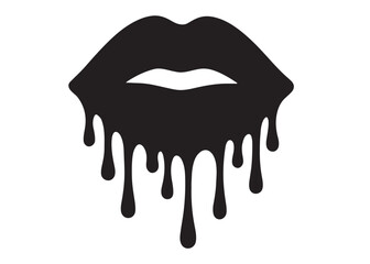 dripping lips logo silhouette vector, dripping lips logo icon silhouette, female lips dripping isolated on white background