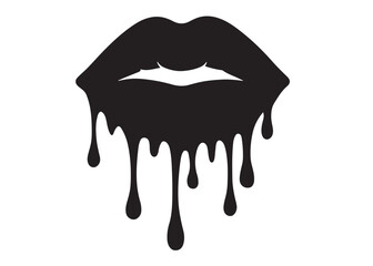 dripping lips logo silhouette vector, dripping lips logo icon silhouette, female lips dripping isolated on white background