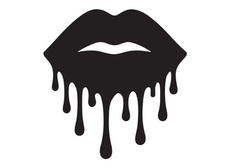 dripping lips logo silhouette vector, dripping lips logo icon silhouette, female lips dripping isolated on white background